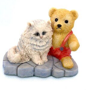 VTG Teddy Bear White Cat Friends Aynsley MasterCraft Hand-Painted Kitten Kitty